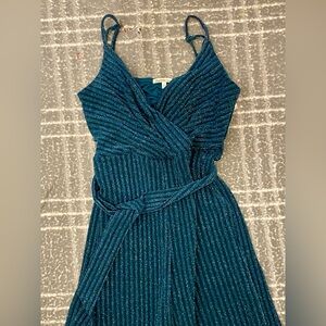 NWT Charlotte Russe Vintage Y2K Glitter Teal Striped Jumpsuit Womens‎ Small NEW